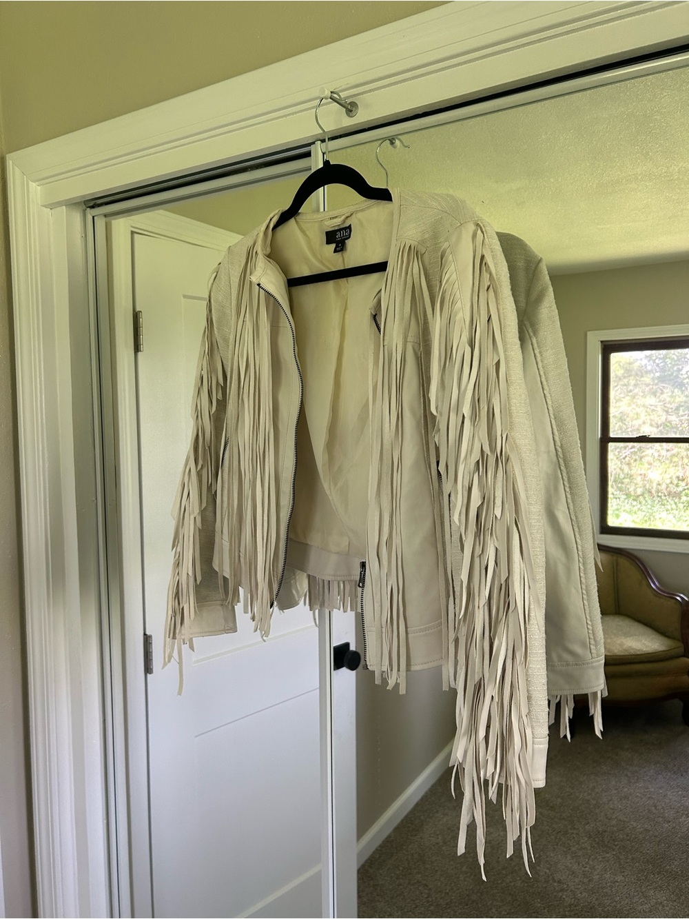 Fringe Cream Faux Leather Jacket